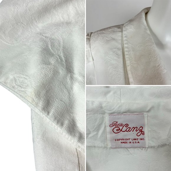 Vintage 80s Brocade Dress White Floral Collared Party Cocktail Petite Lanz - Picture 10 of 10